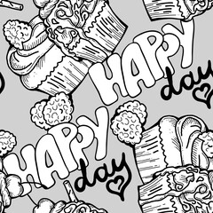 Tasty sweet cupcake dessert decorative seamless vector pattern for textile design, fabric print, digital or wrapping, wall paper, background and backdrop, bakery shop decoration, cafe, restaurant menu