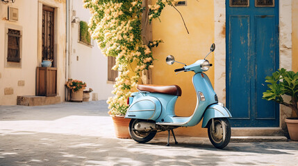 vintage scooter in a mediterranean town