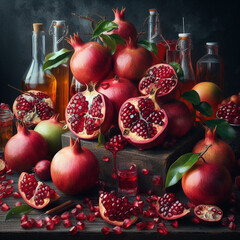Juicy pomegranate color with a dark background - obrazy, fototapety, plakaty