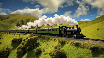 a classic vintage steam train in new zealands countryside
