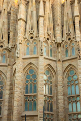 BARCELONA, SPAIN - OCT 23: Detail of wall of Sagrada Familia Impressive cathedral by Gaudi, which is building since 1882