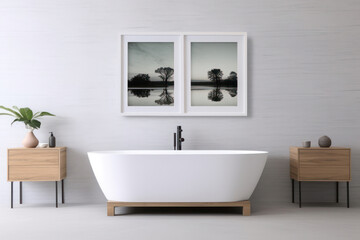 Fototapeta na wymiar Modern Luxury Bathroom: Clean and Stylish Interior Design with Contemporary Furniture and Elegant White Decor