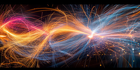 Abstract light painting with fiery trails