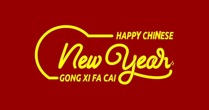 Happy Chinese New Year text animation. Handwritten Calligraphy with alpha channel. Great for Celebration Greeting Video Title. As a public holiday, Chinese people will get 7 days off. Gong xi fa cai