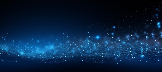 Abstract blue cyberspace background with dots and weave lines for data and network security design.