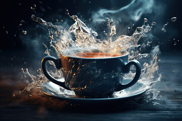 A teacup with a storm inside, symbolizing brewing ideas in the mind. Concept of a storm of thoughts. Generative Ai. - obrazy, fototapety, plakaty