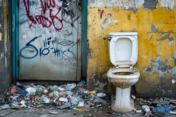 Toilet destroyed and vandalized in the street