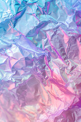 Vertical Close-up of ethereal pastel neon pink, purple, lavender, mint holographic metallic foil background.