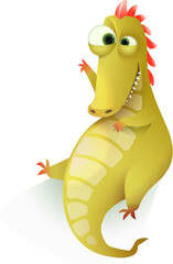 Funny silly crocodile character clipart cartoon for kids. Cheerful childish animal drawing comic alligator. Vector hand drawn illustration in 3d style, character design for children.