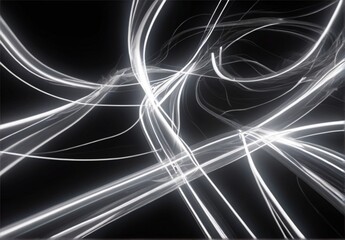 A White neon lines abstract wallpaper, Streaming energy on black background from Generative AI