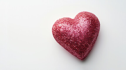 Fototapeta premium Pink glitter heart on white background. Love and valentine's day concept.