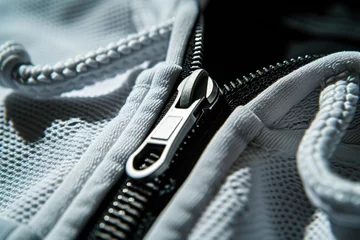 Fotobehang Black background Close up of jacket with lightning zipper © The Big L