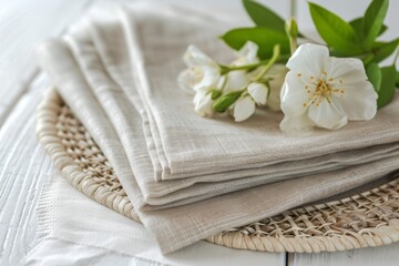 Fototapeta na wymiar Pair of napkins on white linen