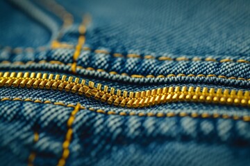 Yellow zipper on blue jeans trousers selective focus High quality free stock photo of close up of gold zipper on blue jean trousers with space for text