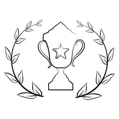 Hand Drawn with laurel wreath hand drawn outline doodle icon champions trophy logo icon for winner award