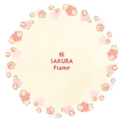 和風の桜の花の丸形フレームイラスト
