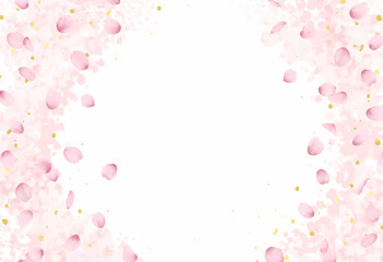 桜の花びら、花吹雪の背景イラスト