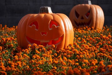 カボチャとマリーゴールドのハロウィンの輝き