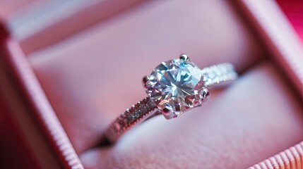 Close Up Diamond Ring in Pink Box