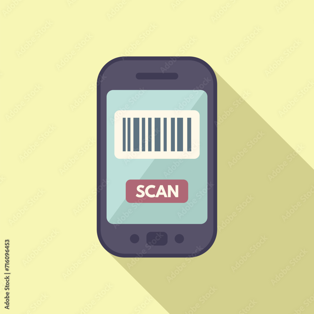 Poster scan bar code icon flat vector. ticket pay label. id matrix sign