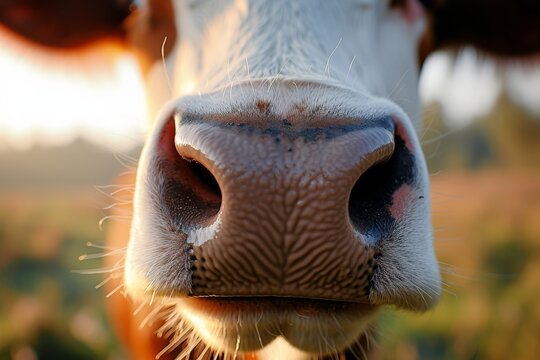 Hilarious cow snout up close outdoors during summer