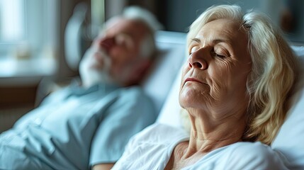 Obraz premium Senior woman and couple rest in hospital