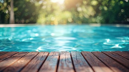 Wooden floor on side of pool