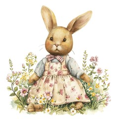 Watercolor Illustration Rabbit with Clothes