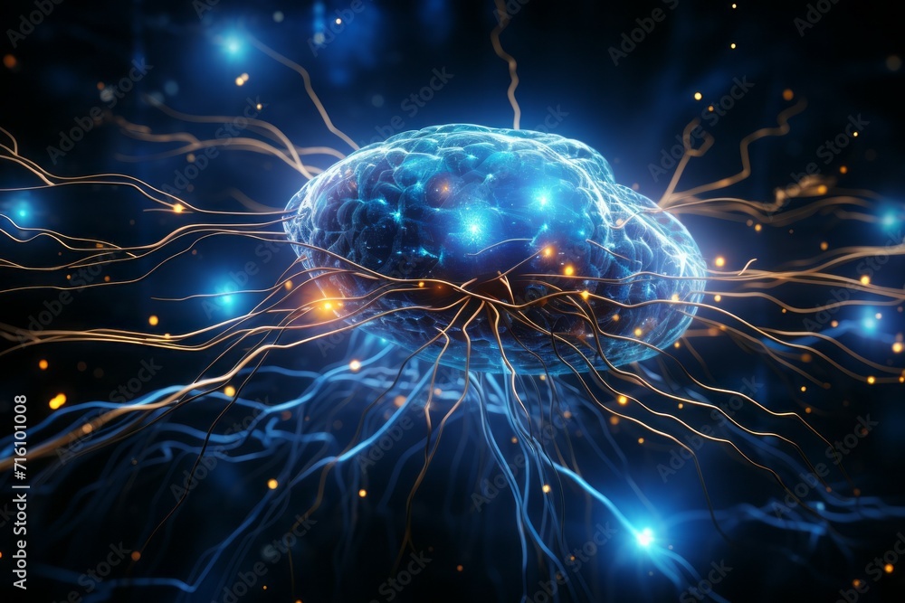 Poster hologram of the brain. background with selective focus and copy space