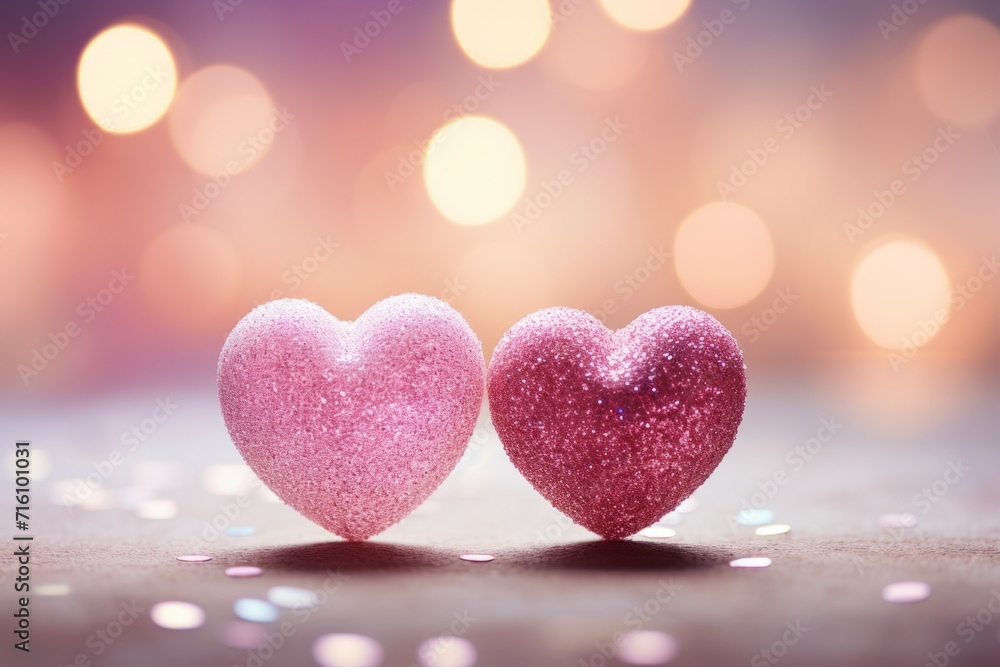 Poster festive card backdrop with hearts. background with selective focus and copy space