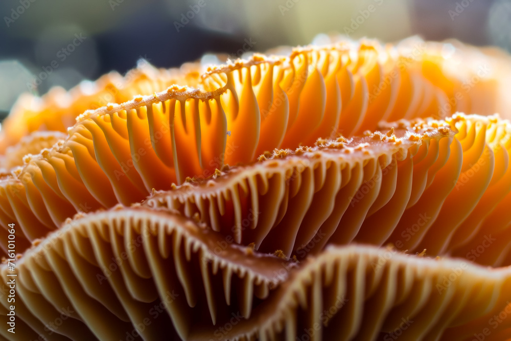 Poster mushrooms macro close-up. background with selective focus and copy space