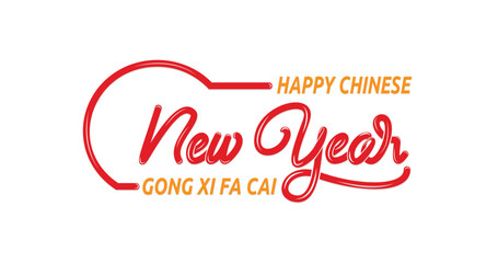 Happy Chinese New Year Handwritten Calligraphy vector illustration. Great for Celebration Greeting Card Titles, and banners. As a public holiday, Chinese people will get 7 days off. Gong xi fa cai