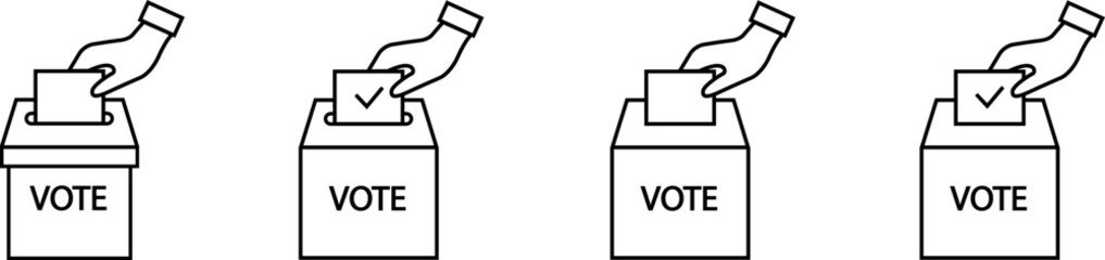 Voting and election icon. Election Vote concept .Hand putting voting paper in the ballot box . Set vote icon. - obrazy, fototapety, plakaty