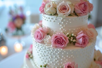 Obraz na płótnie Canvas Roses on a wedding cake