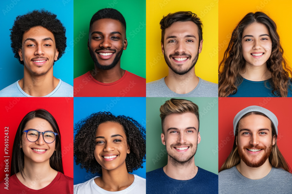 Poster portrait of different people. background with selective focus and copy space