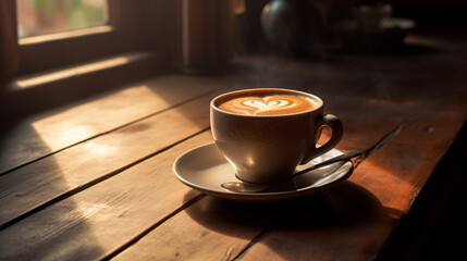 Fototapeta premium a coffee in the table with a copyspace