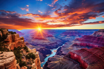 Immerse yourself in the stunning beauty of the Grand Canyon at sunset. Nature's masterpiece now AI generated for your creative projects. AI generative.