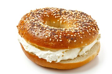 Isolated white bagel with cream cheese