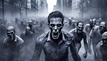 Fototapeta na wymiar Zombies in a Crowded Street