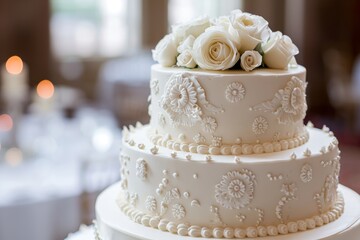 Obraz na płótnie Canvas Gorgeous wedding cake in white color