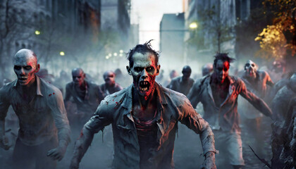 Zombies in a Crowded Street - obrazy, fototapety, plakaty