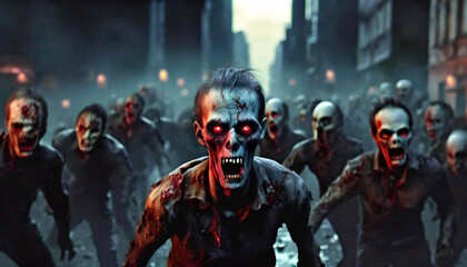 Zombies in a Crowded Street - obrazy, fototapety, plakaty