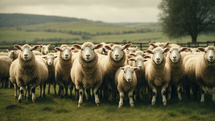herd of sheep - obrazy, fototapety, plakaty