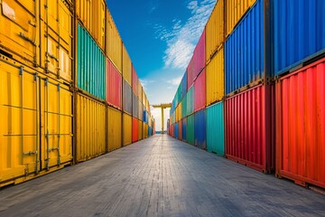 Fototapeta premium Containers lined up in rows on terminal.
