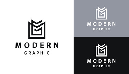 Initial Letter MG G M GM Monogram with Simple Geometric Line Art Logo Design