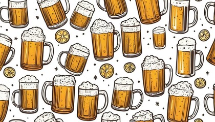 Hand-drawn Beer Mugs on Vector Background