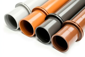 Fototapeta premium Gray and brown drain pipes alone on white background