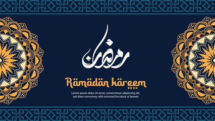 Ramadan Kareem Greeting Card or Poster Template with mandala and calligraphy. Vector Illustration