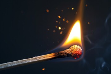 Burning match exploding on black background close up