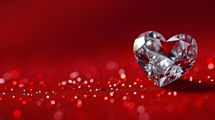 Heart shaped diamond on red background for Valentine's Day.
